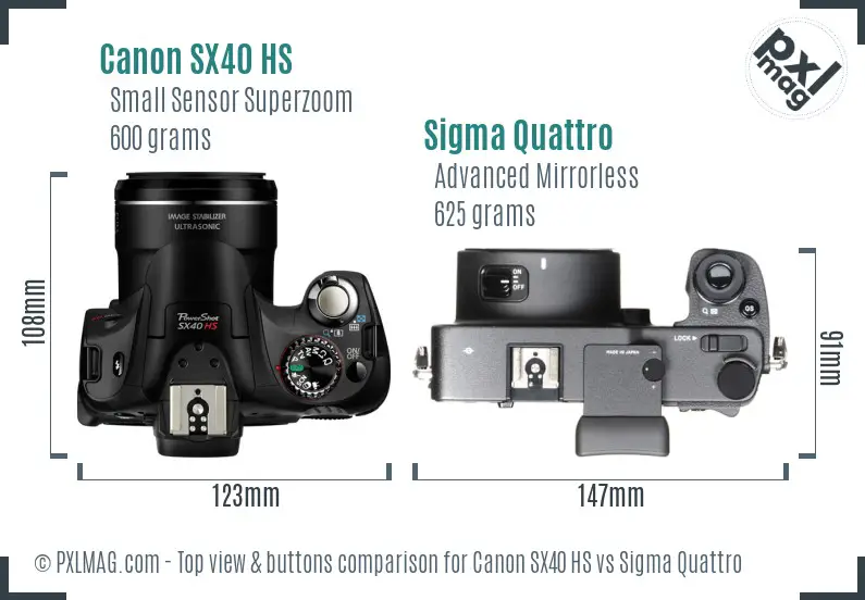 Canon SX40 HS vs Sigma Quattro top view buttons comparison