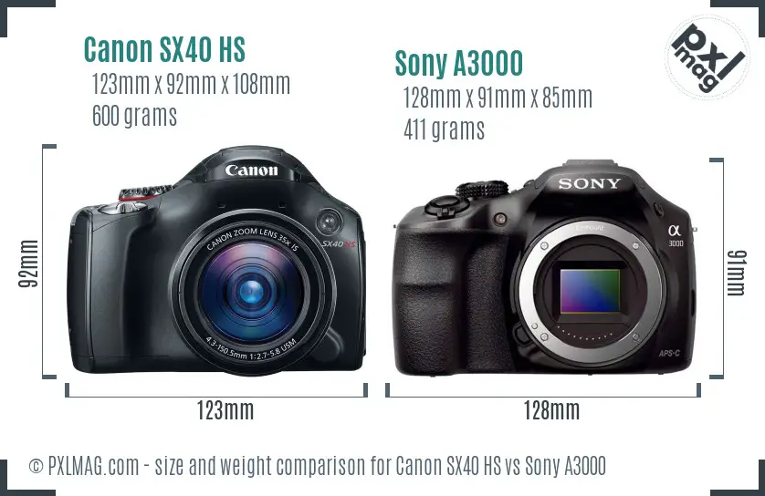 Canon SX40 HS vs Sony A3000 size comparison Canon SX40 HS vs Sony A3000 size comparison