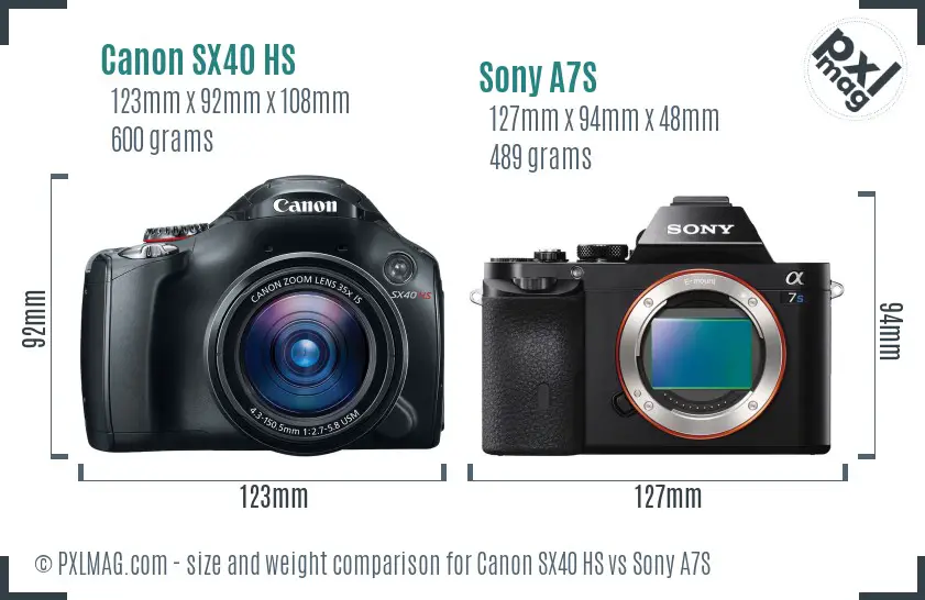 Canon SX40 HS vs Sony A7S size comparison