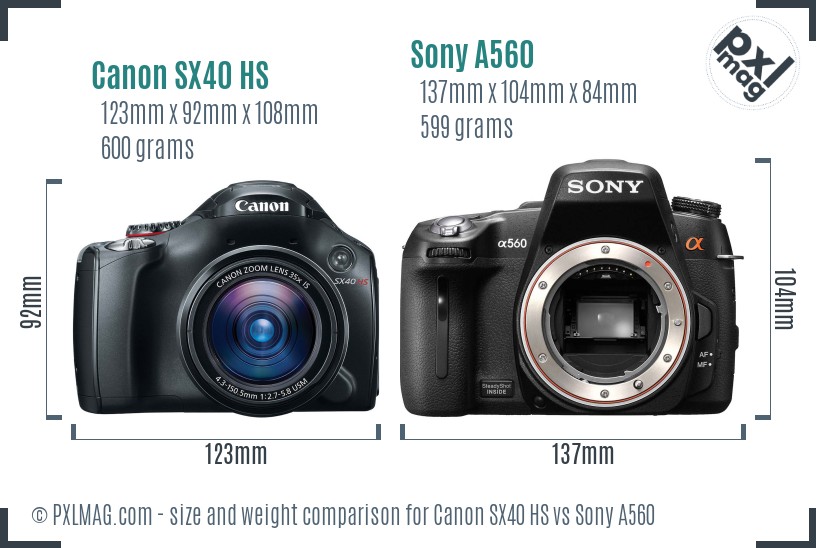 Canon SX40 HS vs Sony A560 size comparison Canon SX40 HS vs Sony A560 size comparison
