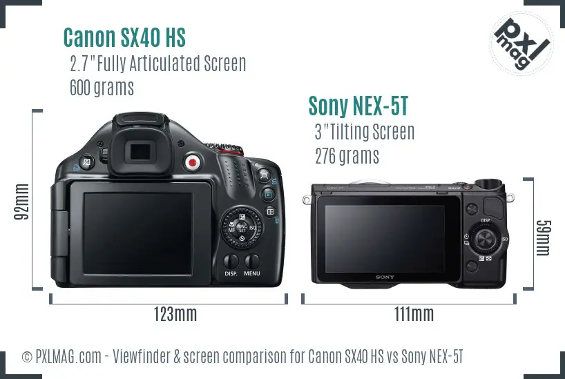 Canon SX40 HS vs Sony NEX-5T Screen and Viewfinder comparison