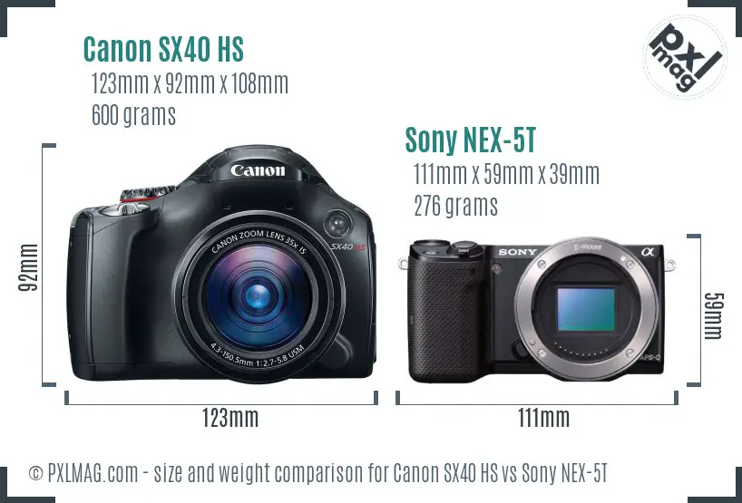 Canon SX40 HS vs Sony NEX-5T size comparison