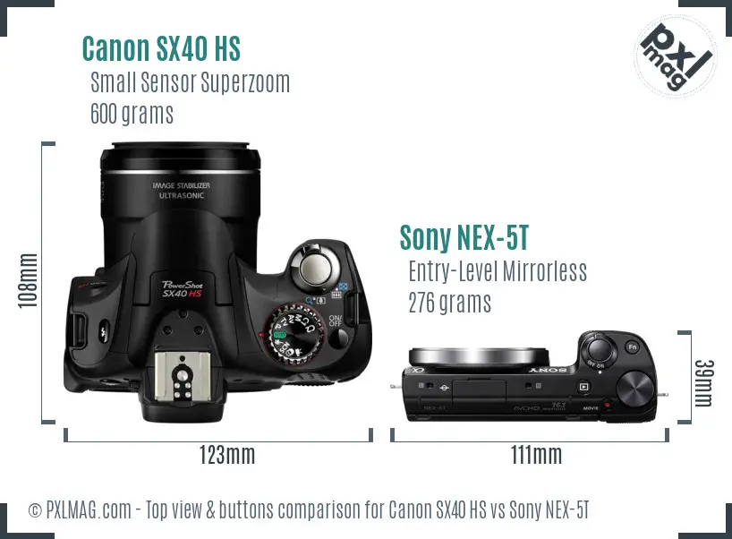 Canon SX40 HS vs Sony NEX-5T top view buttons comparison