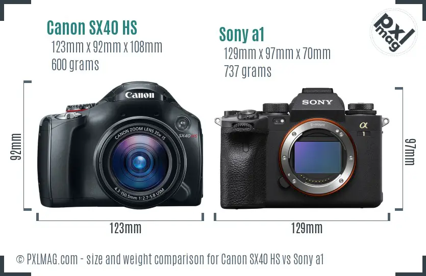 Canon SX40 HS vs Sony a1 size comparison