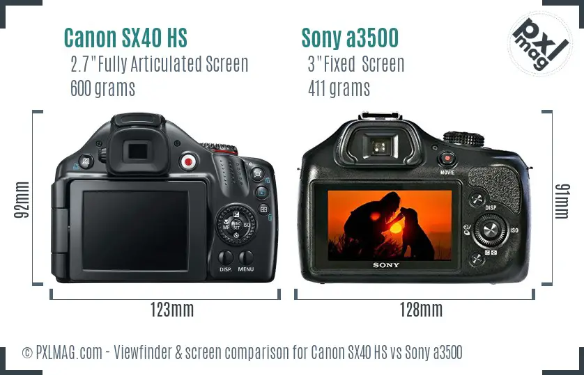 Canon SX40 HS vs Sony a3500 Screen and Viewfinder comparison Canon SX40 HS vs Sony a3500 Screen and Viewfinder comparison