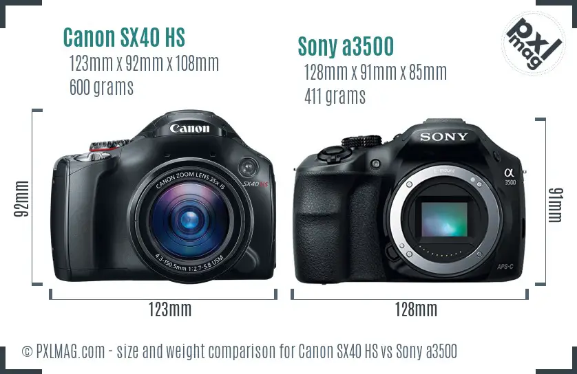 Canon SX40 HS vs Sony a3500 size comparison Canon SX40 HS vs Sony a3500 size comparison