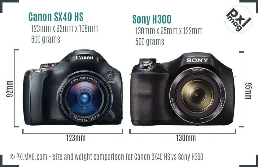 Canon SX40 HS vs Sony H300 size comparison Canon SX40 HS vs Sony H300 size comparison