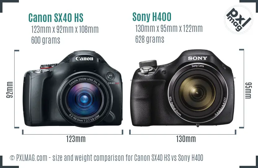 Canon SX40 HS vs Sony H400 size comparison
