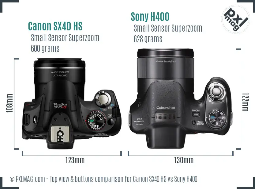Canon SX40 HS vs Sony H400 top view buttons comparison
