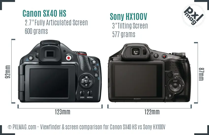 Canon SX40 HS vs Sony HX100V Screen and Viewfinder comparison