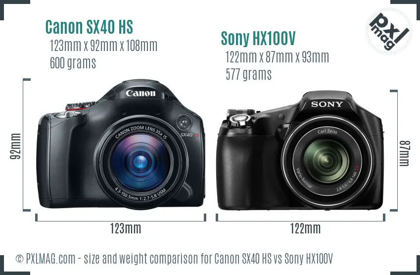 Canon SX40 HS vs Sony HX100V size comparison