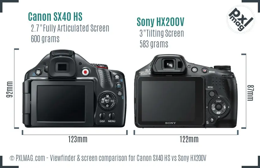Canon SX40 HS vs Sony HX200V Screen and Viewfinder comparison