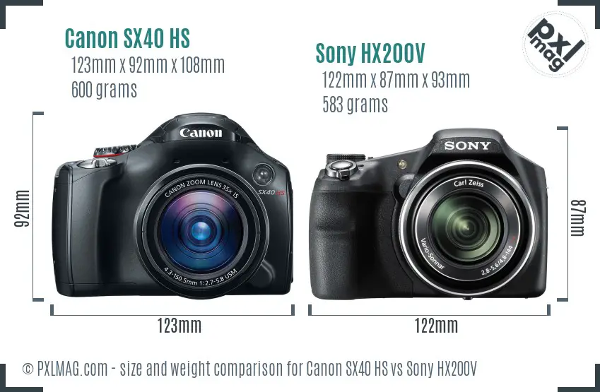 Canon SX40 HS vs Sony HX200V size comparison