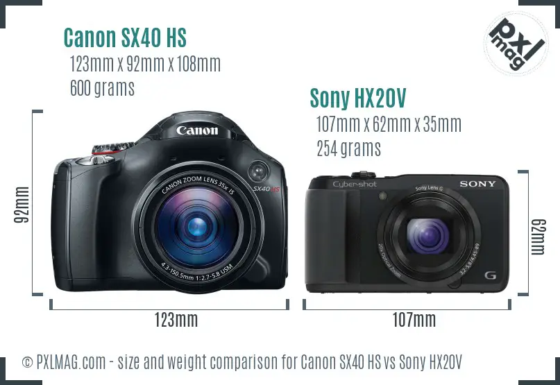 Canon SX40 HS vs Sony HX20V size comparison