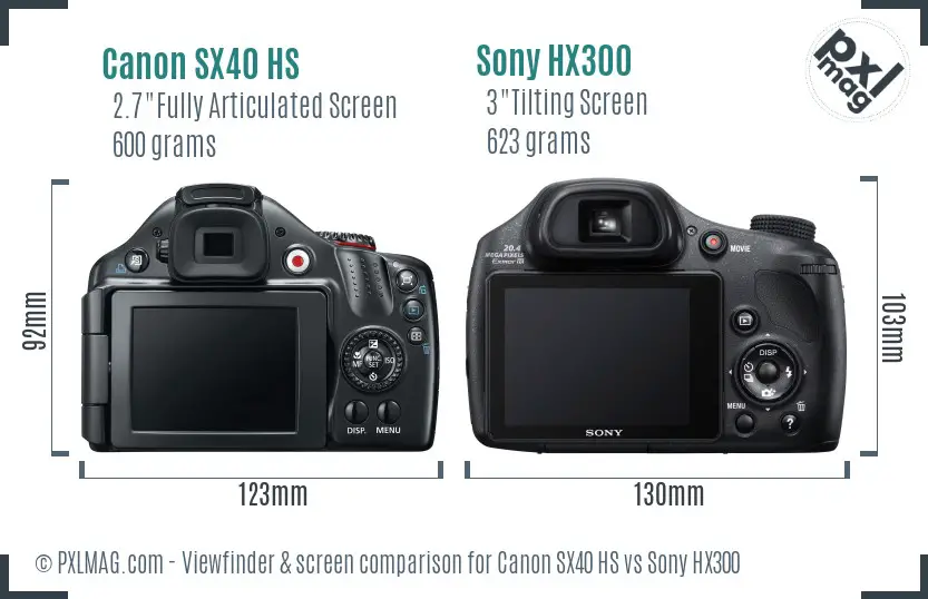 Canon SX40 HS vs Sony HX300 Screen and Viewfinder comparison