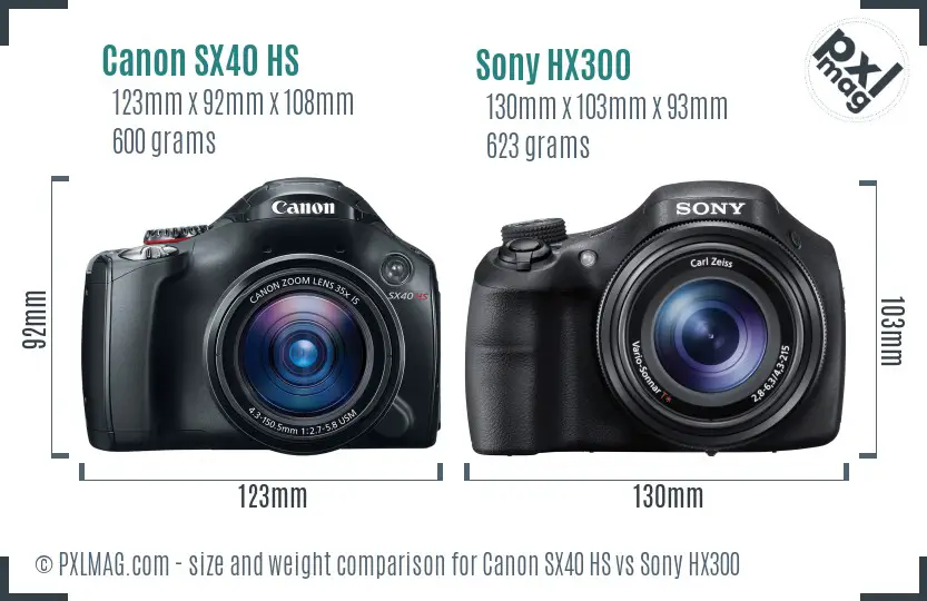 Canon SX40 HS vs Sony HX300 size comparison