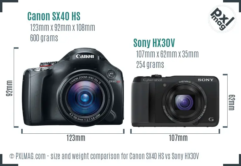 Canon SX40 HS vs Sony HX30V size comparison