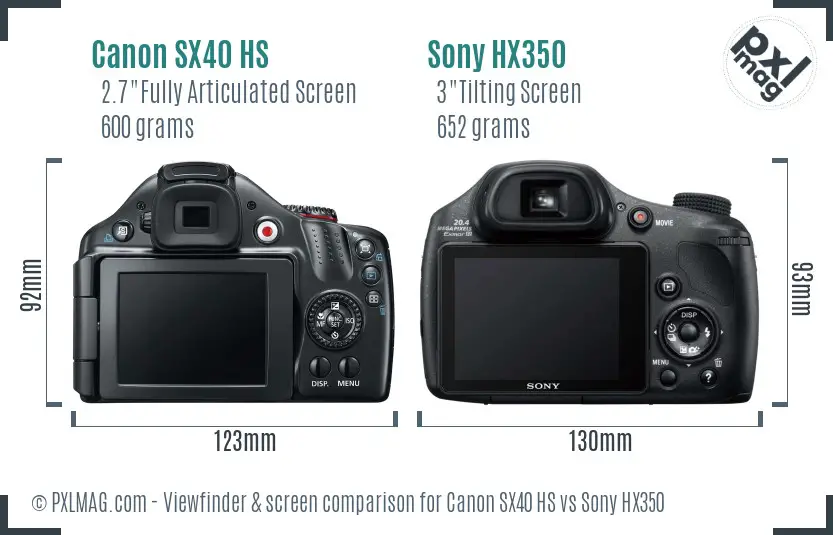 Canon SX40 HS vs Sony HX350 Screen and Viewfinder comparison Canon SX40 HS vs Sony HX350 Screen and Viewfinder comparison