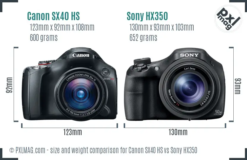 Canon SX40 HS vs Sony HX350 size comparison Canon SX40 HS vs Sony HX350 size comparison