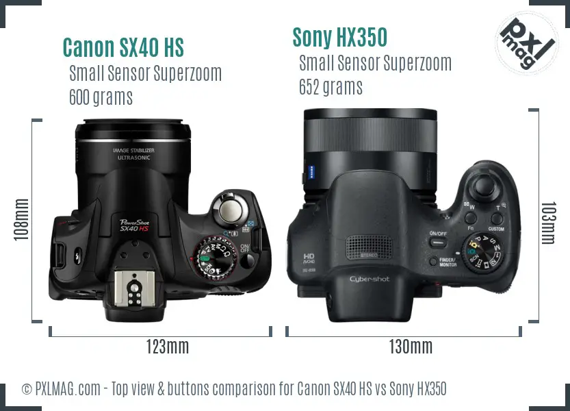 Canon SX40 HS vs Sony HX350 top view buttons comparison Canon SX40 HS vs Sony HX350 top view buttons comparison