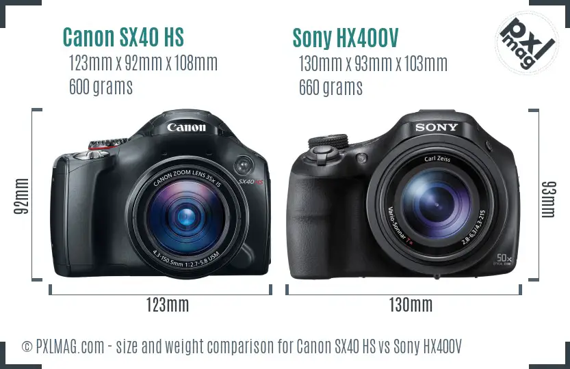 Canon SX40 HS vs Sony HX400V size comparison