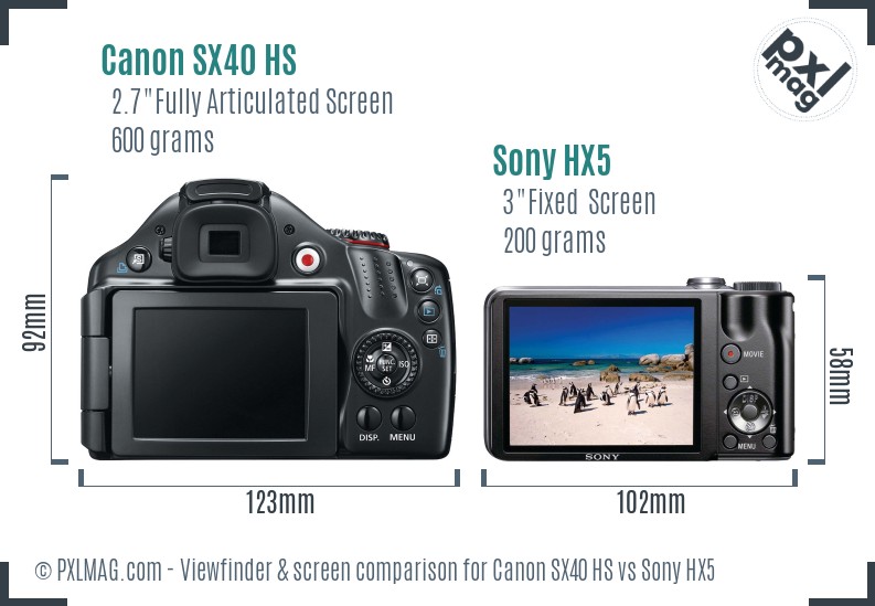 Canon SX40 HS vs Sony HX5 Screen and Viewfinder comparison