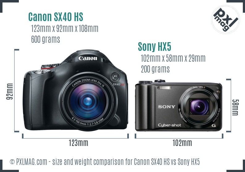 Canon SX40 HS vs Sony HX5 size comparison Canon SX40 HS vs Sony HX5 size comparison