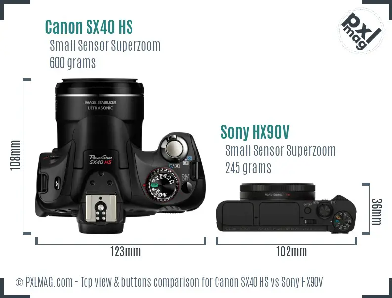 Canon SX40 HS vs Sony HX90V top view buttons comparison