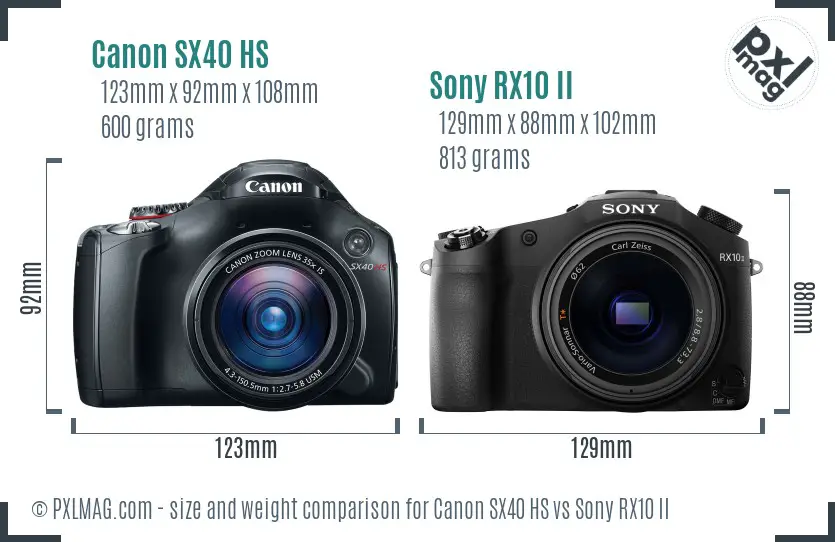 Canon SX40 HS vs Sony RX10 II size comparison