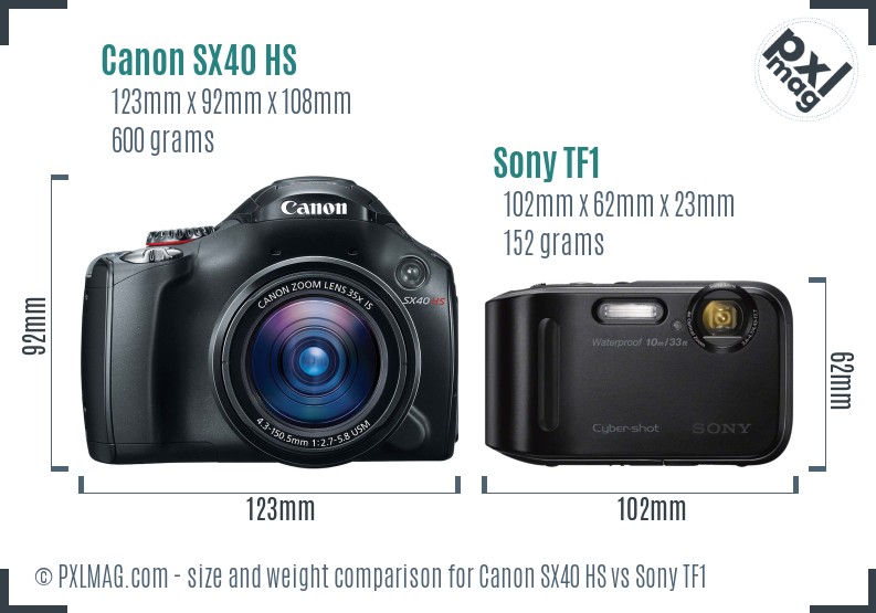 Canon SX40 HS vs Sony TF1 size comparison