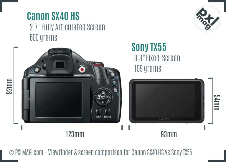 Canon SX40 HS vs Sony TX55 Screen and Viewfinder comparison