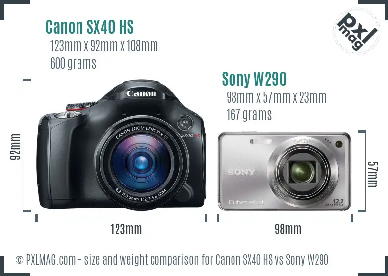 Canon SX40 HS vs Sony W290 size comparison Canon SX40 HS vs Sony W290 size comparison
