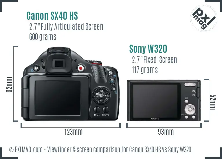 Canon SX40 HS vs Sony W320 Screen and Viewfinder comparison