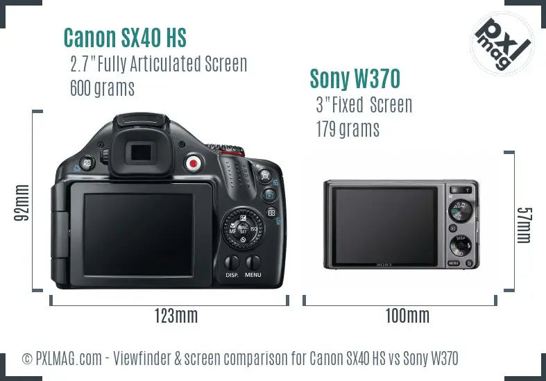 Canon SX40 HS vs Sony W370 Screen and Viewfinder comparison