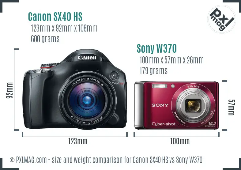 Canon SX40 HS vs Sony W370 size comparison