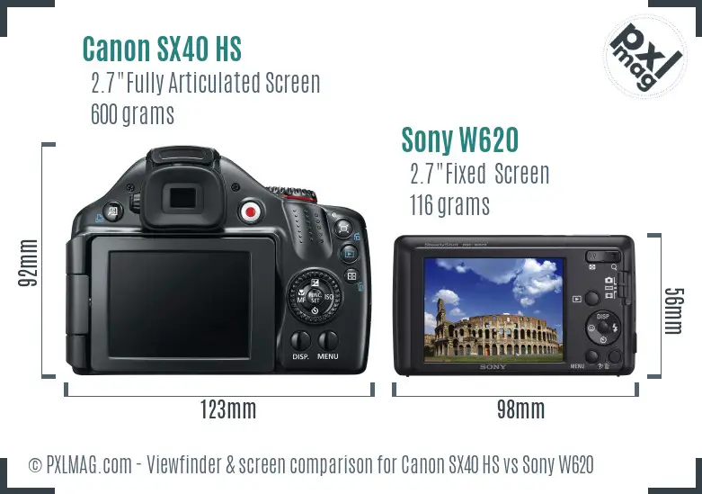 Canon SX40 HS vs Sony W620 Screen and Viewfinder comparison Canon SX40 HS vs Sony W620 Screen and Viewfinder comparison