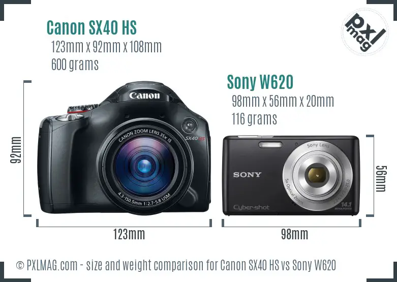 Canon SX40 HS vs Sony W620 size comparison Canon SX40 HS vs Sony W620 size comparison