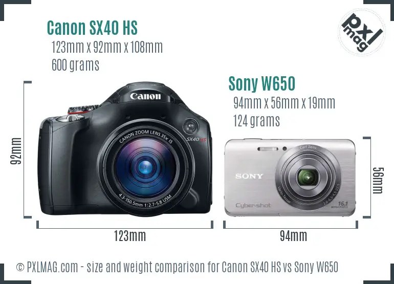 Canon SX40 HS vs Sony W650 size comparison