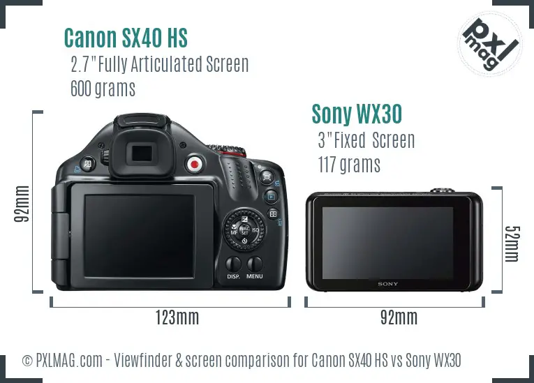 Canon SX40 HS vs Sony WX30 Screen and Viewfinder comparison