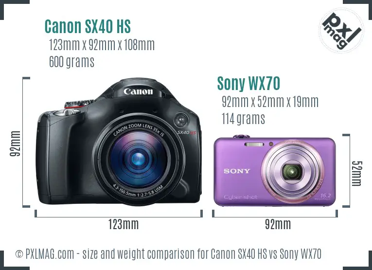Canon SX40 HS vs Sony WX70 size comparison Canon SX40 HS vs Sony WX70 size comparison