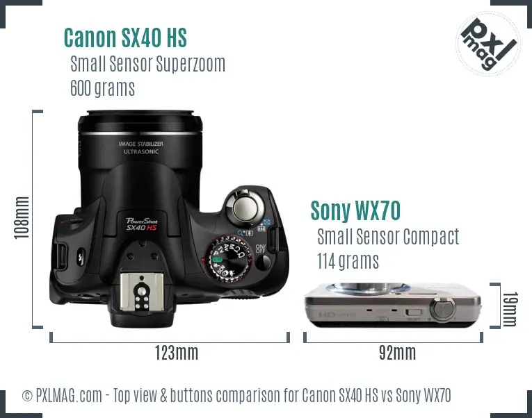 Canon SX40 HS vs Sony WX70 top view buttons comparison Canon SX40 HS vs Sony WX70 top view buttons comparison