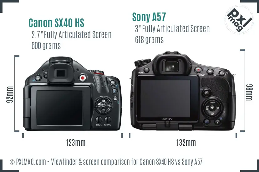 Canon SX40 HS vs Sony A57 Screen and Viewfinder comparison