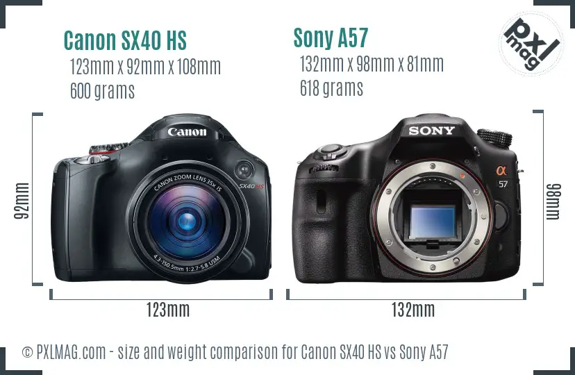 Canon SX40 HS vs Sony A57 size comparison Canon SX40 HS vs Sony A57 size comparison