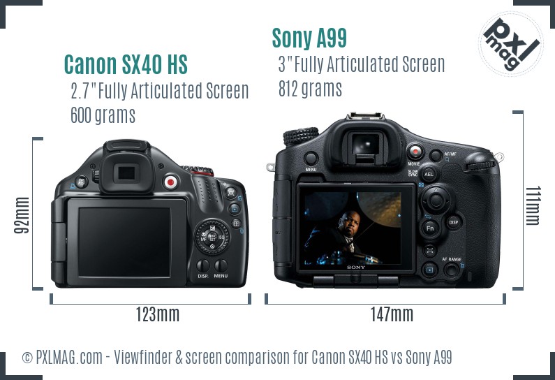 Canon SX40 HS vs Sony A99 Screen and Viewfinder comparison