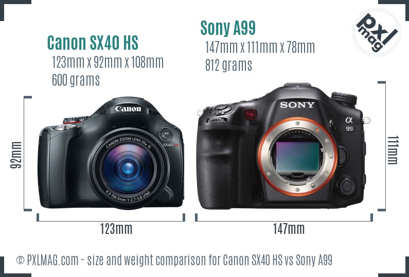 Canon SX40 HS vs Sony A99 size comparison Canon SX40 HS vs Sony A99 size comparison