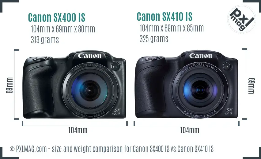 Canon SX400 IS vs Canon SX410 IS size comparison