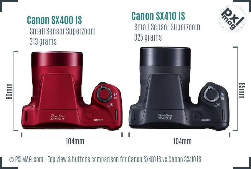 Canon SX400 IS vs Canon SX410 IS top view buttons comparison