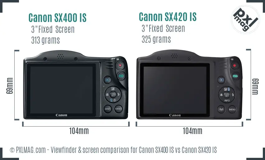 Canon SX400 IS vs Canon SX420 IS Screen and Viewfinder comparison