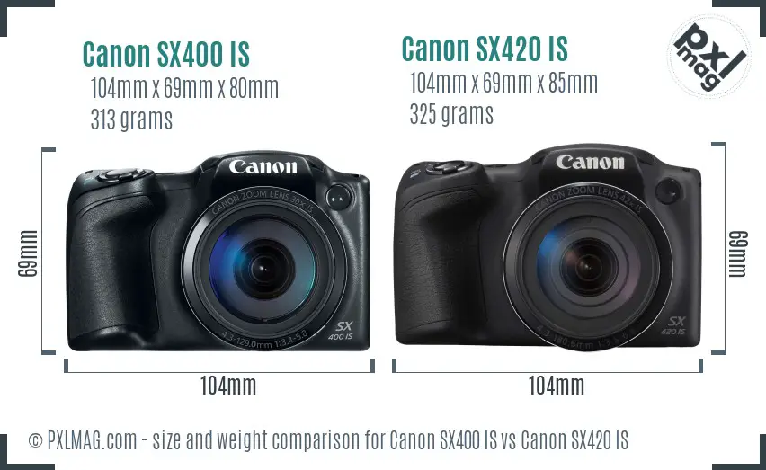 Canon SX400 IS vs Canon SX420 IS size comparison
