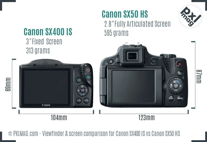 Canon SX400 IS vs Canon SX50 HS Screen and Viewfinder comparison